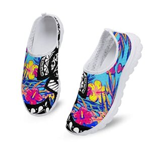 Summer Aesthetic Floral Shoes for Women Slip Resistant Athletic Shoes Without Laces for Youth Running Shoes Work Travel Lightweight Breathable Slip On Sneakers with Arch Support Mesh Slip On Shoes