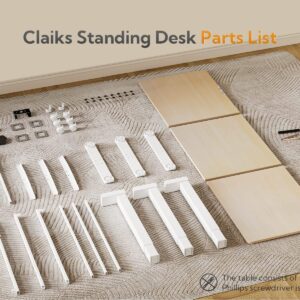 Claiks Triple Motor L Shaped Standing Desk, 63 x 55 inch Corner Stand Up Desk, Adjustable Height Desk with Splice Board, White Frame/Nature Top