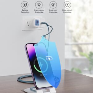 Compatible with MagSafe Charger for iPhone 15 - JSAUX Magnetic Wireless Charger Stand for iPhone 15/15 Pro/15 Plus/15 Pro Max/14 13 12, Magnet Charging Pad (Blue) with 20W PD Adapter and Metal Stand