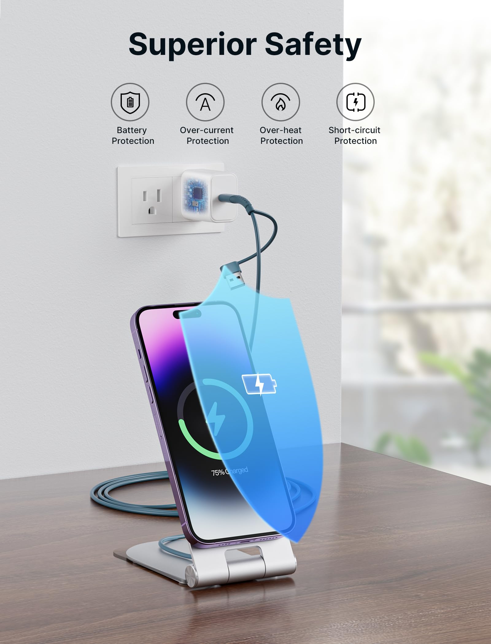 Compatible with MagSafe Charger for iPhone 15 - JSAUX Magnetic Wireless Charger Stand for iPhone 15/15 Pro/15 Plus/15 Pro Max/14 13 12, Magnet Charging Pad (Blue) with 20W PD Adapter and Metal Stand