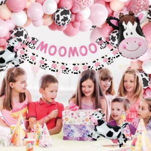 Pink Cow Balloons Garland Arch Kit, 141Pcs Pastel Pink Confetti Cow Print Balloons MOOMOO Banners Foil Cow for Western Cowboy Cowgirl Farm Animal Themed Baby Shower Birthday Party Decorations Supplies