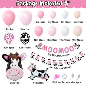 Pink Cow Balloons Garland Arch Kit, 141Pcs Pastel Pink Confetti Cow Print Balloons MOOMOO Banners Foil Cow for Western Cowboy Cowgirl Farm Animal Themed Baby Shower Birthday Party Decorations Supplies