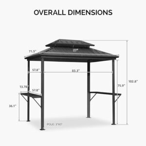 PURPLE LEAF 6' X 8' Hardtop Grill Gazebo for Patio Permanent Aluminum Barbeque Shelter Gazebo Canopy with Ceiling Hook and Shelves Double Tiered Grey Outdoor BBQ Gazebo