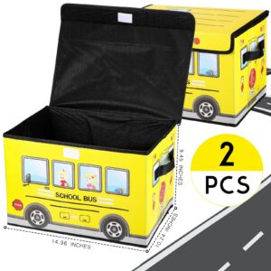 Sweetude 2 Pcs School Bus Treasure Box for Classroom, Foldable Chest Storage Box Toy Box Chest with Lid Treasure Storage Organizer Bin for Kids Teachers Toy Prizes Awards for Students (Yellow)