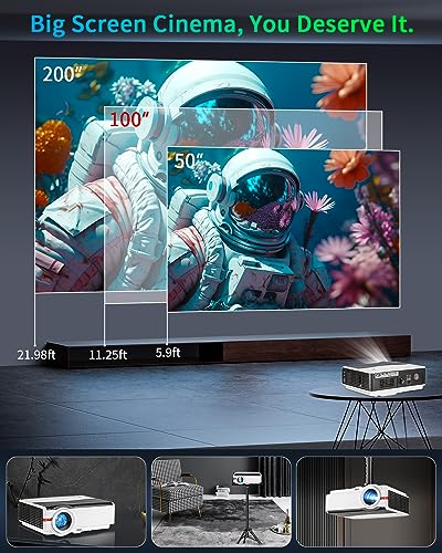 Native 1080P Full HD Video Projector for Outdoor Moives 200'' Display 9000 Lumens Wireless Bluetooth WiFi Projector Smart Home Theater Projector Gaming,Zoomable,10W Speakers,iOS,Android,TV Stick