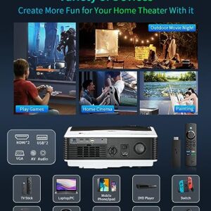 Native 1080P Full HD Video Projector for Outdoor Moives 200'' Display 9000 Lumens Wireless Bluetooth WiFi Projector Smart Home Theater Projector Gaming,Zoomable,10W Speakers,iOS,Android,TV Stick