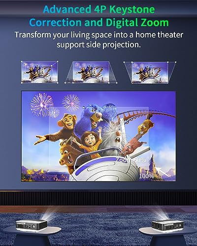 Native 1080P Full HD Video Projector for Outdoor Moives 200'' Display 9000 Lumens Wireless Bluetooth WiFi Projector Smart Home Theater Projector Gaming,Zoomable,10W Speakers,iOS,Android,TV Stick