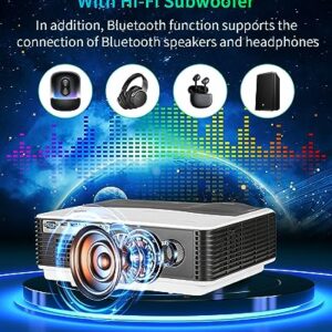 Native 1080P Full HD Video Projector for Outdoor Moives 200'' Display 9000 Lumens Wireless Bluetooth WiFi Projector Smart Home Theater Projector Gaming,Zoomable,10W Speakers,iOS,Android,TV Stick