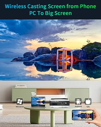 Native 1080P Full HD Video Projector for Outdoor Moives 200'' Display 9000 Lumens Wireless Bluetooth WiFi Projector Smart Home Theater Projector Gaming,Zoomable,10W Speakers,iOS,Android,TV Stick