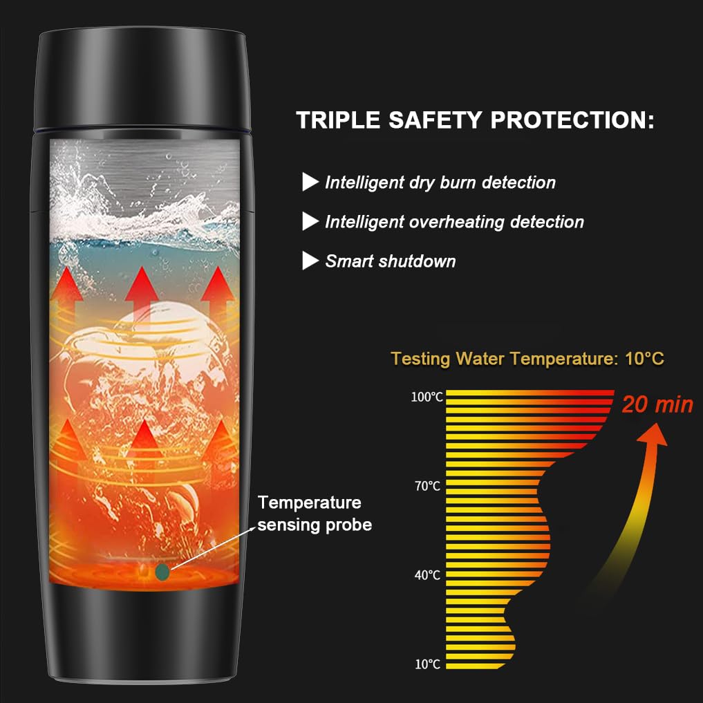 Portable Car Heating Cup, 350 ml Travel Electric Kettle, 304 Stainless Steel Liner Car Heated Mug, 40~100℃ Adjustable, 12V 80W Fast Boiling Bottle, Leak-Proof, Anti-Dry Burn Protection(Black)