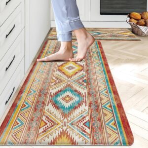 Tritard Kitchen Floor Mat Set of 2 Cushioned Anti Fatigue Western Aztec Kitchen Mats Memory Foam PVC Rubber Rugs Padded Non Slip Waterproof Kitchen Rugs Comfort Kitchen Mats for Standing, Kitchen