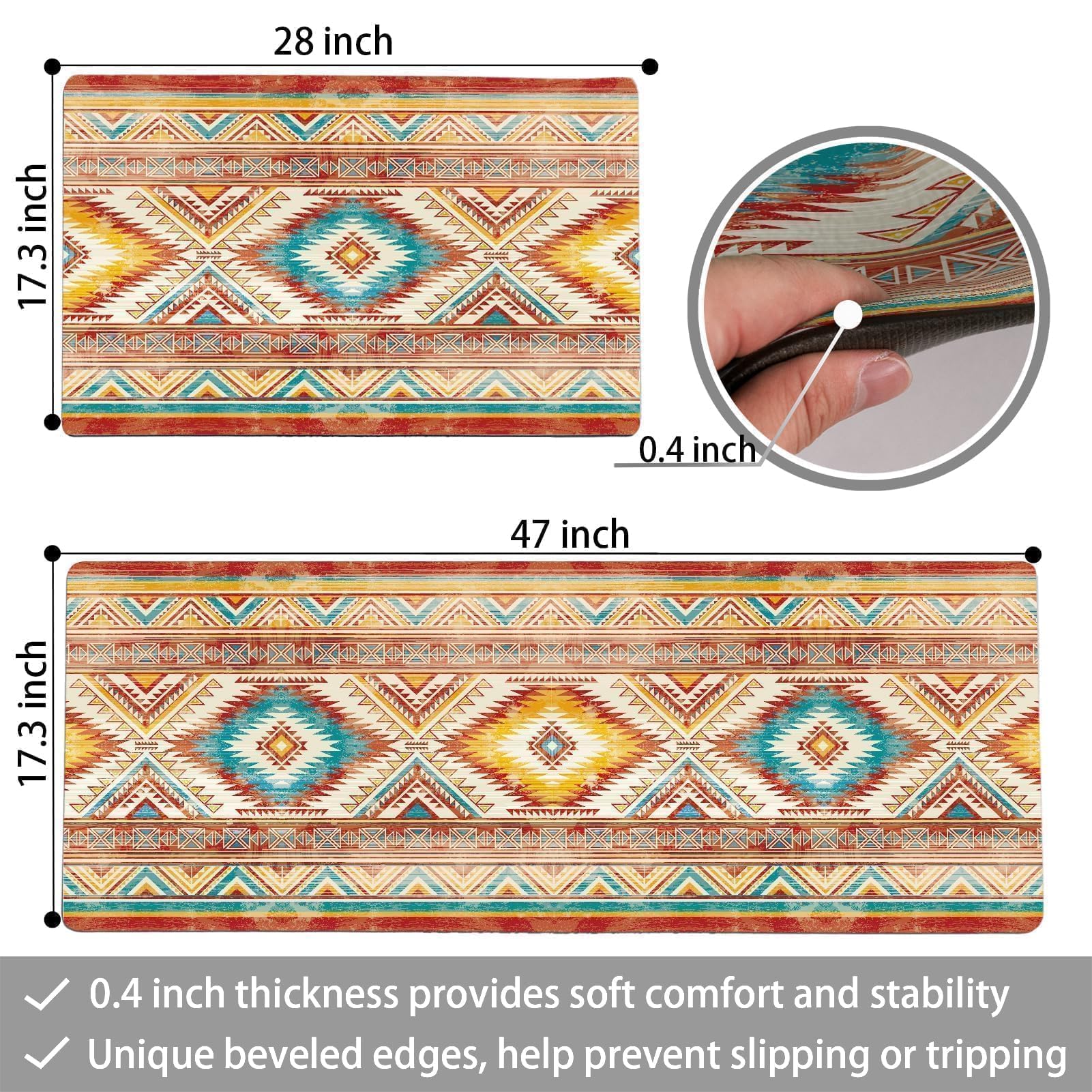 Tritard Kitchen Floor Mat Set of 2 Cushioned Anti Fatigue Western Aztec Kitchen Mats Memory Foam PVC Rubber Rugs Padded Non Slip Waterproof Kitchen Rugs Comfort Kitchen Mats for Standing, Kitchen