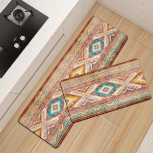 Tritard Kitchen Floor Mat Set of 2 Cushioned Anti Fatigue Western Aztec Kitchen Mats Memory Foam PVC Rubber Rugs Padded Non Slip Waterproof Kitchen Rugs Comfort Kitchen Mats for Standing, Kitchen