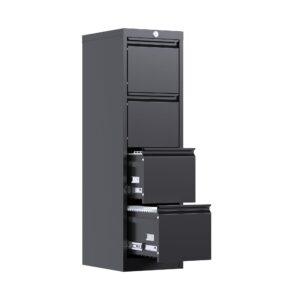 jaord 4 drawer file cabinet with lock, 17" deep narrow file cabinet, metal vertical file storage cabinet for home and office, need to assemble (black)