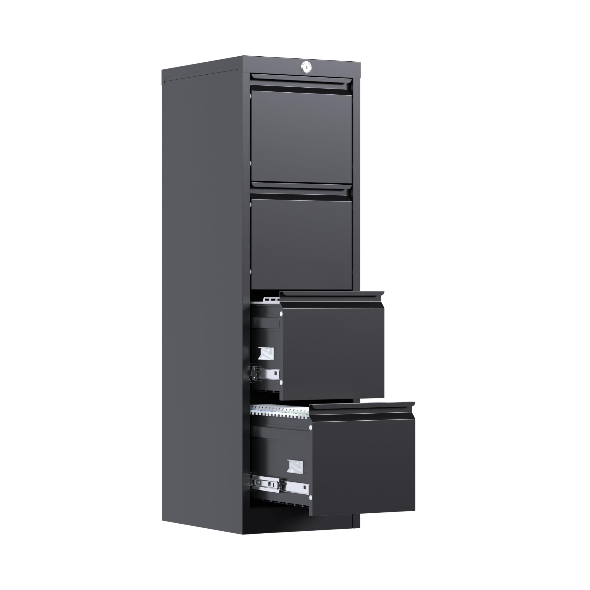 JAORD 4 Drawer File Cabinet with Lock, 17" Deep Narrow File Cabinet, Metal Vertical File Storage Cabinet for Home and Office, Need to Assemble (Black)