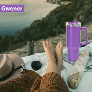 40 oz Tumbler With Handle and Straw Lid, Stainless Steel Insulated Tumblers Travel Mug, for Hot and Cold Beverages Thermos Travel Coffee Mug for Both Men and Women (Purple)