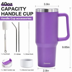 40 oz Tumbler With Handle and Straw Lid, Stainless Steel Insulated Tumblers Travel Mug, for Hot and Cold Beverages Thermos Travel Coffee Mug for Both Men and Women (Purple)