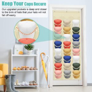 Hat Rack for Baseball Caps 27 Pockets Hat Organizer Hanging Over The Door Hat Storage Organizer for Closet Wall With Clear Pockets & 3 Hooks Caps Hat Holder Hanger for Baseball & Sport Caps,Cowboy Hat