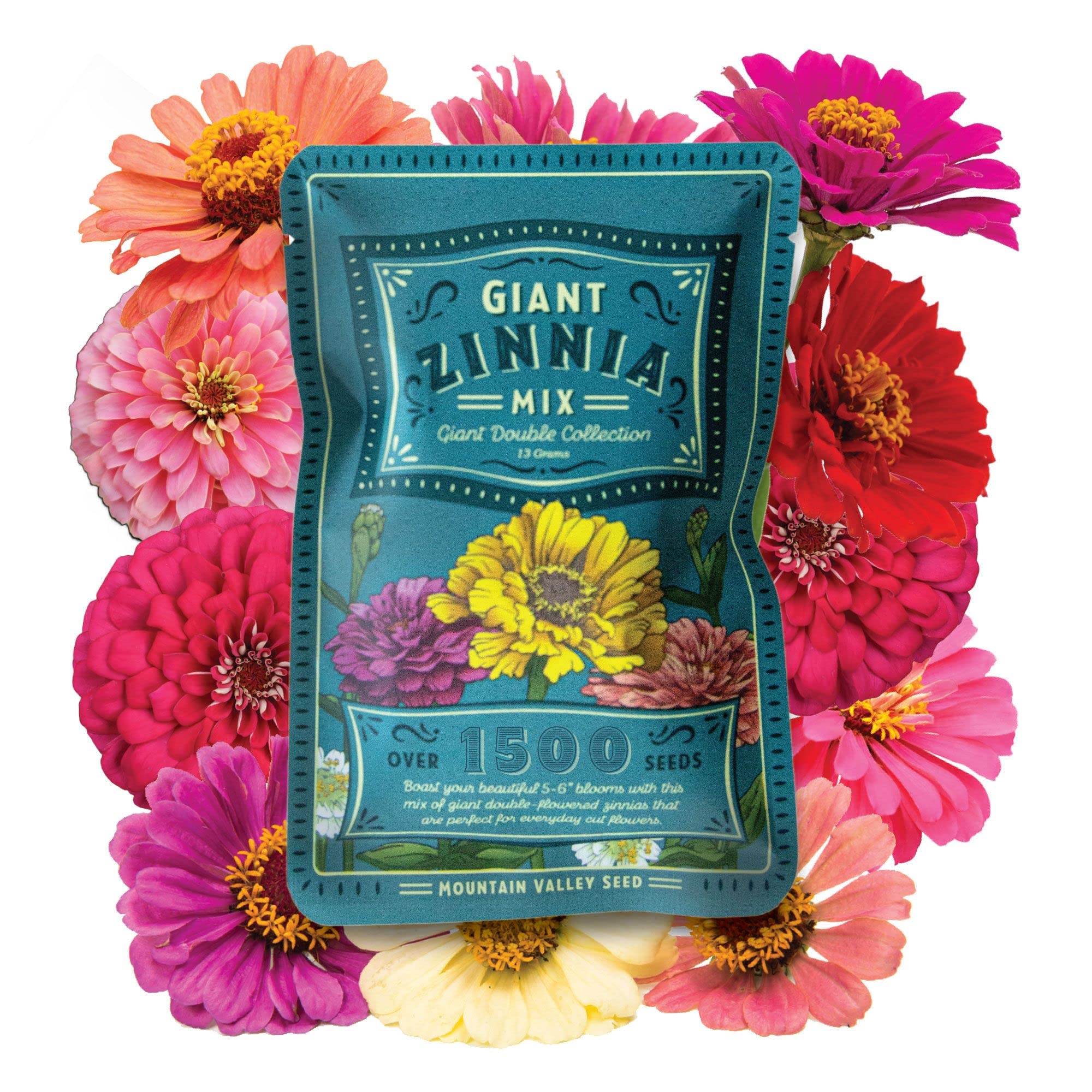 Zinnia Seeds for Planting Outdoors - ~1,500 California Giant Mix Zinnia Seeds - Beautiful 4' Tall Wildflower Blossoms - Zinnia elegans Pollinator Seed Mix - Bright, Cheerful Annual Flower Seed Packets