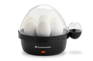 toastmaster rapid electric egg cooker with auto-off, 7 egg capacity for soft, medium and hard boiled eggs, poaching tray, black