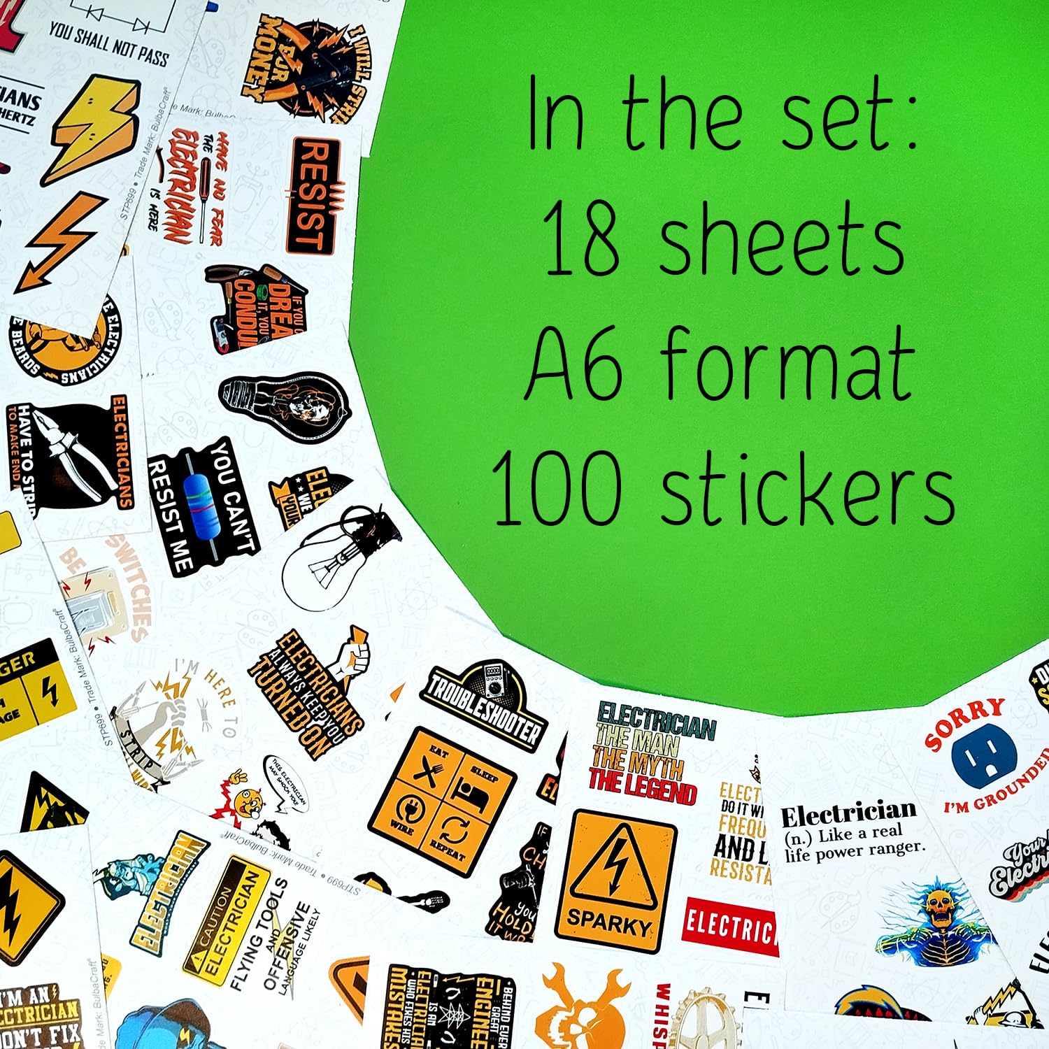 BulbaCraft 100Pcs Funny Electrician Stickers for Hard Hats, Electrician Hard Hat Stickers and Decals, Funny Electrician Gifts for Men, Gifts for Electrician Men, Electrician Gift Ideas