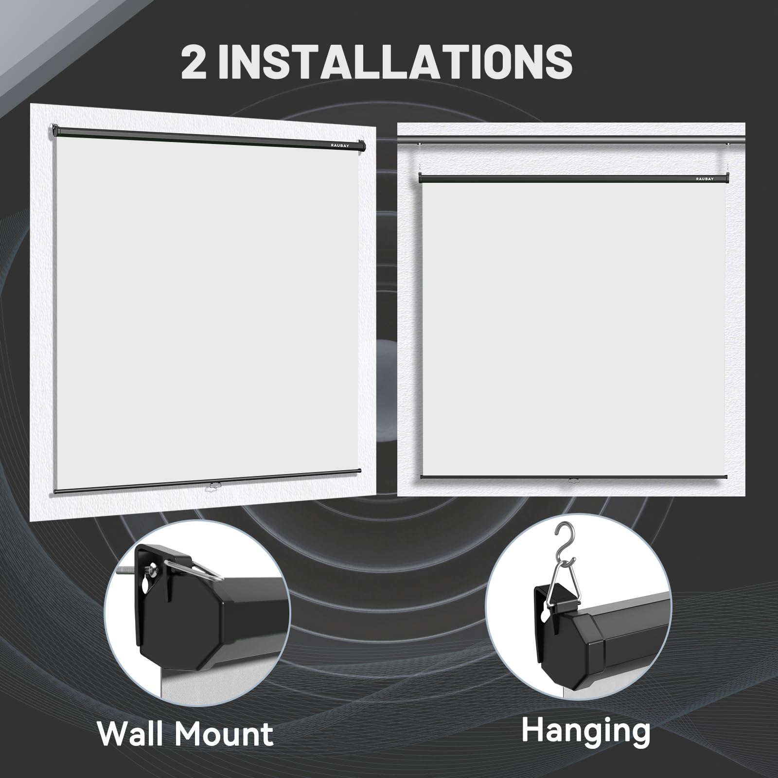RAUBAY Retractable Pull Down White Screen Backdrop - 78.7"x 86.6" Collapsible Wall-Mount Background for Professional Video Production, Photography, TikTok and Video Conferencing