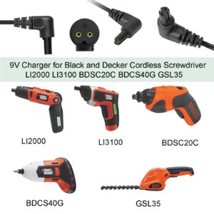 9V Charger for Black and Decker Cordless Screwdriver LI2000 LI3100 BDSC20C BDCS40G GSL35 for Black and Decker Charger Cord Number 90593303 & 90593303-01