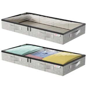 under bed storage containers,underbed storage 4.5 inches low profile with sturdy sidewalls/bottom for clothes, blanket, pillows and shoes,storage organizer with lids, under the bed storage bags 2pack