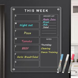 queenlink magnetic acrylic calendar for fridge, clear acrylic dry erase board 12" x 16" - weekly refrigerator planner board for family, home, kitchen
