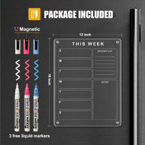 QUEENLINK Magnetic Acrylic Calendar for Fridge, Clear Acrylic Dry Erase Board 12" X 16" - Weekly Refrigerator Planner Board for Family, Home, Kitchen