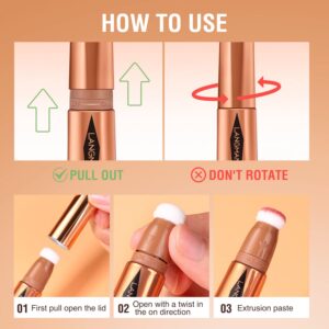 LANGMANNI Liquid Contour Beauty Wand, Face Concealer Contouring,Highlighter,Blusher Stick with Big Cushion Applicator.Cream Contour Stick For Finish Face Contour Makeup. (#01+#03+#05)