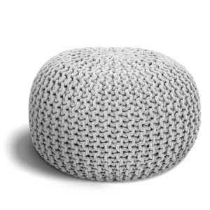 elyflair® pouf ottoman hand knitted – elegant and simple knitted pouf – multipurpose handmade pouf ottoman for bedroom, living room – comfortable cotton ottoman foot rest (white, 17,7⌀ inches)