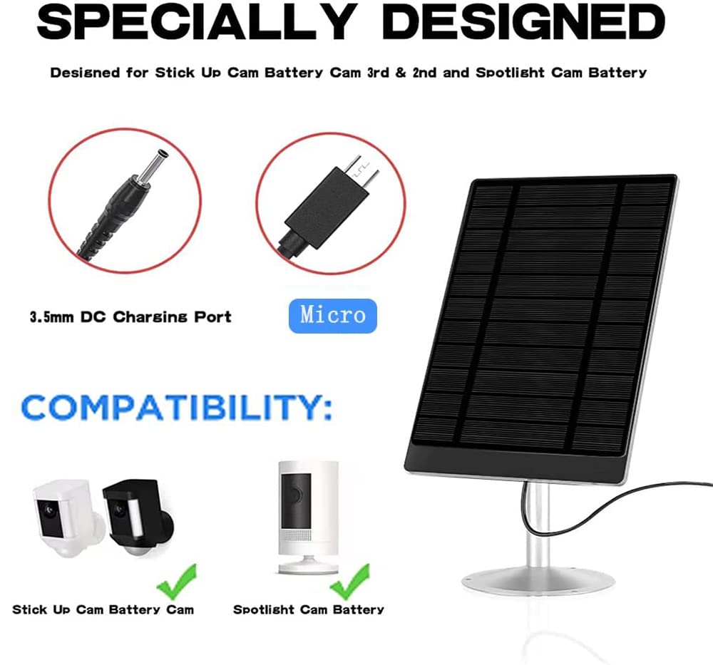 Solar Panel for Wireless Security Camera, Waterproof Solar Panel Compatible for Nest, Ring Stick Up Cam Battery and Ring Spotlight Cam Battery 5V 4.5W（ 2PCS）