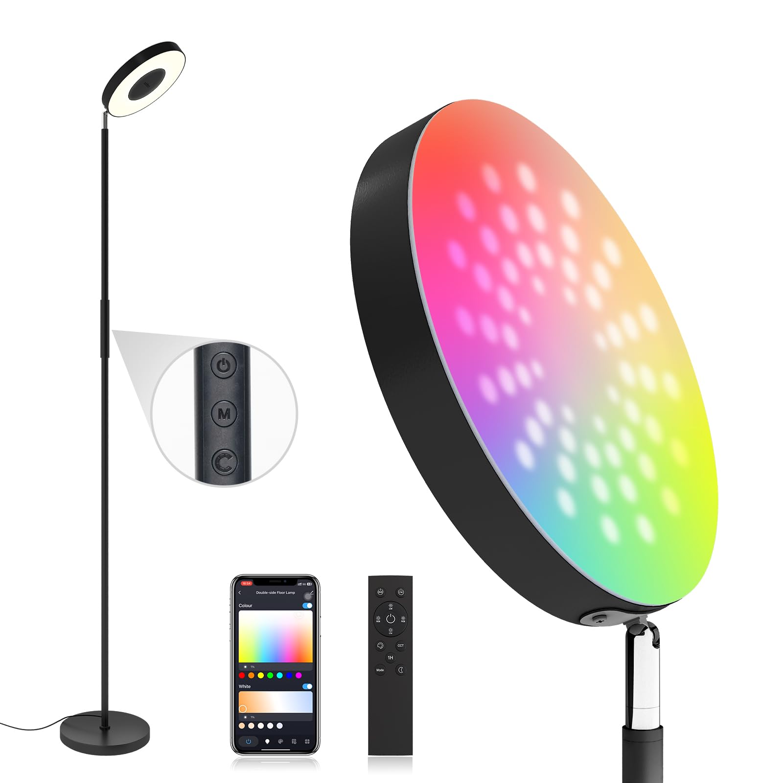 addlon RGB Floor Lamp, 2000LM LED Super Bright-Tall Standing with Alexa, App and Remote Control, Smart Modern Floor Lamp with Music Sync and 16 Million DIY Colors for Bedroom Living Room