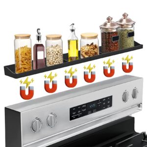 optukeop 30" magnetic stove top shelf, anti-slip silicone kitchen shelf over the stove,6 strong magnets spice rack organizer for stove oven, zero installation&heat resistant-black
