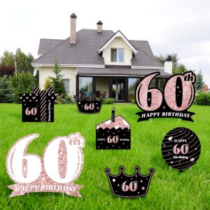 linaye 60th birthday decorations yard sign rose gold for women | 60th birthday yard decorations outdoor 7pcs happy 60th birthday decorations yard signs with stakes 60th birthday photo props rose gold