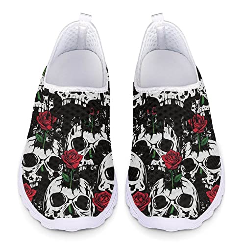 Skeleton Vintage Rose Summer Athletic Shoes for Youth Easy to Wear Mesh Shoes Unisex Athletic Walking Shoes for Women Men Walking Loafers Vacation Beach Slip Resistant Hands Free Sneakers Sports Shoes