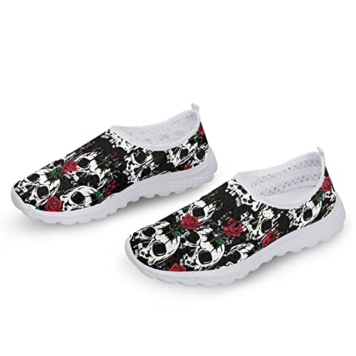 Skeleton Vintage Rose Summer Athletic Shoes for Youth Easy to Wear Mesh Shoes Unisex Athletic Walking Shoes for Women Men Walking Loafers Vacation Beach Slip Resistant Hands Free Sneakers Sports Shoes