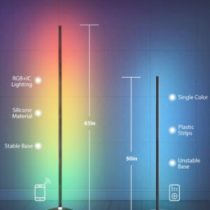 YIKBIK 2PCS RGB Floor Lamp, Bluetooth APP and Remote Control 65" Smart Modern Standing Lamp Music Sync 16 Million DIY Colors Changing LED Floor Lamp with Heavy Base for LivingRoom Bedroom GameRoom