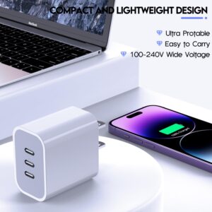 iPhone 15 Charger Block,USB C Charger [2 Pack] 35W 3-Port Wall Charger Fast Type C Charging Block PD Power Adapter for iPhone 15/15 Pro Max/14/14Pro/13/13 Mini/12 Pro Max/XR/SE, iPad,Galaxy,Pixel 4/3