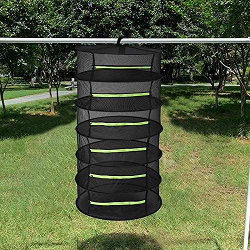 Herb Drying Rack Hanging 6 Layer Collapsible Drying Rack Mesh Drying Net with Zipper, 2ft Drying Rack with Garden Gloves, Hook, for Drying Seeds, Herb, Bud, Grass, Hydroponic Plants 24" D x 47" H