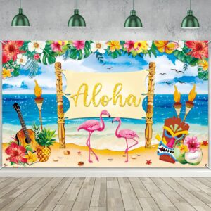 upgraded, hawaiian luau party decorations, aloha luau backdrop summer beach banner background photography supplies for birthday musical party baby shower tropical tiki themed decoration 72"x44"