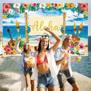 Upgraded, Hawaiian Luau Party Decorations, Aloha Luau Backdrop Summer Beach Banner Background Photography Supplies for Birthday Musical Party Baby Shower Tropical Tiki Themed Decoration 72"x44"