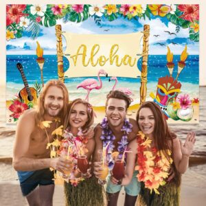 Upgraded, Hawaiian Luau Party Decorations, Aloha Luau Backdrop Summer Beach Banner Background Photography Supplies for Birthday Musical Party Baby Shower Tropical Tiki Themed Decoration 72"x44"