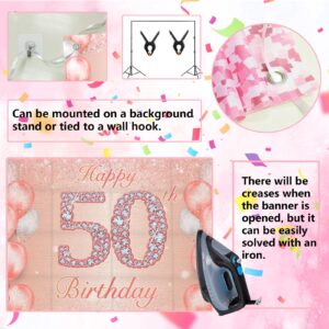 Happy 50th Birthday Rose Gold Banner Cheers to 50 Years Old Backdrop Confetti Balloons Theme Decor for Women 50 Years Old Pink Birthday Party Decorations Bday Supplies Background Favors Gift Glitter