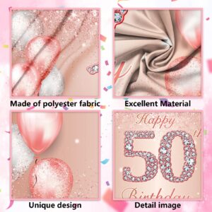 Happy 50th Birthday Rose Gold Banner Cheers to 50 Years Old Backdrop Confetti Balloons Theme Decor for Women 50 Years Old Pink Birthday Party Decorations Bday Supplies Background Favors Gift Glitter