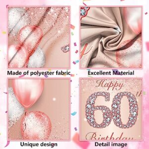 Happy 60th Birthday Rose Gold Banner Cheers to 60 Years Old Backdrop Confetti Balloons Theme Decor for Women 60 Years Old Pink Birthday Party Decorations Bday Supplies Background Favors Gift Glitter