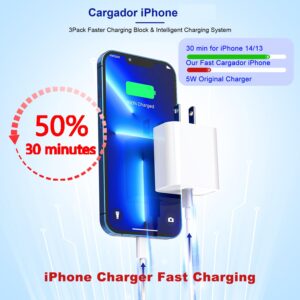 Long iPhone Super Fast Charger,3Pack Type C Fast iPhone Charger PD USB C Wall Charger Adapter iPhone Cord Fast Charging Block 6FT Lightning Cable for iPhone 14/13/12/11 Pro Max/XR/XS/X/SE2022/8/7/iPad