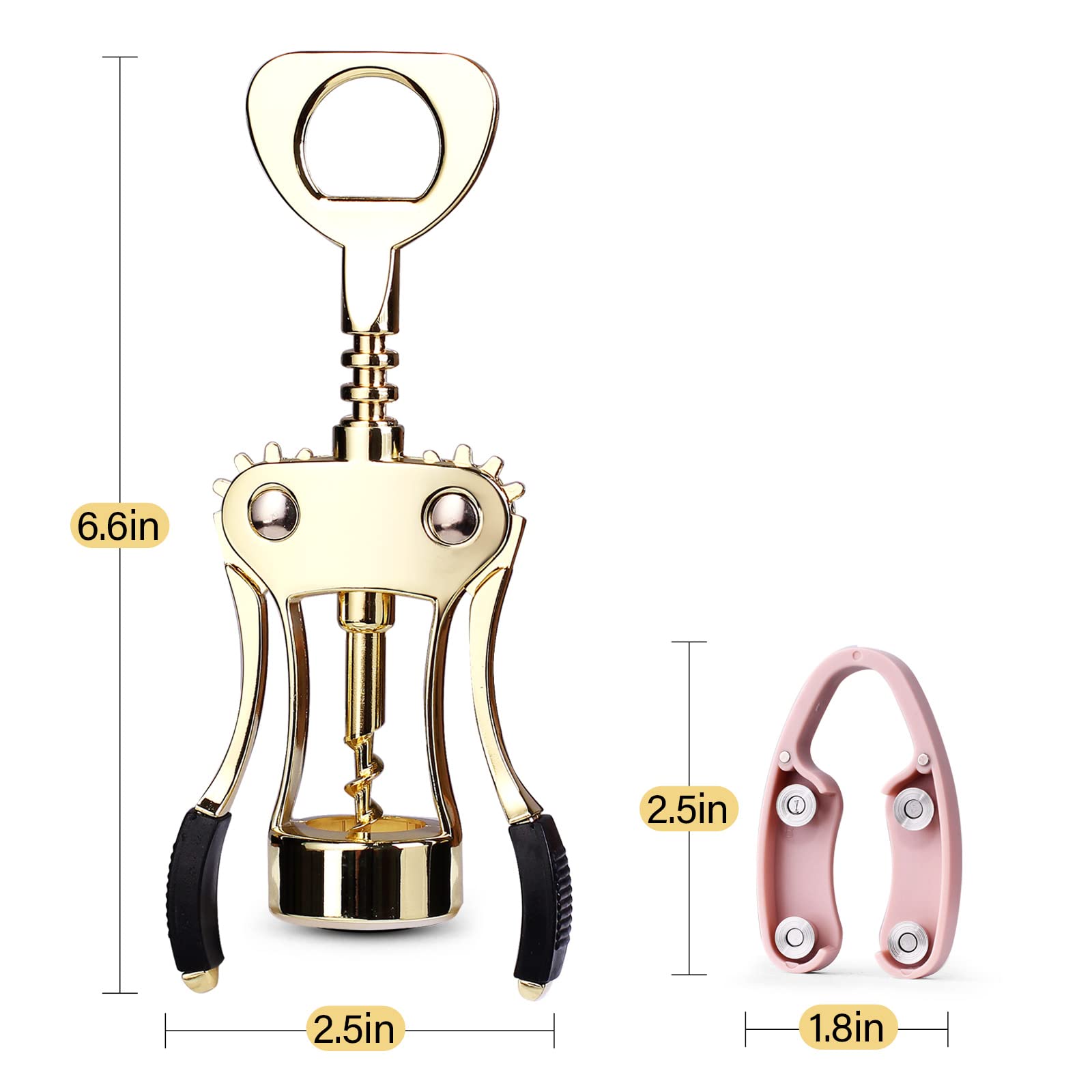 Drincarier Wine Opener, Zinc Alloy Premium Wing Corkscrew Wine Bottle Opener with Multifunctional Bottles Opener, Upgrade (Gold Opener With Foil Cutter)