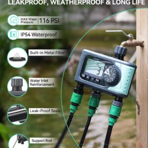 RAINPOINT Sprinkler Timer 4 Zone Water Timer, 4 Outlets Hose Timers for Watering with Rain Delay/Manual/Automatic Timed Irrigation Controller System, Programmable Digital Faucet Timer for Lawn Pool